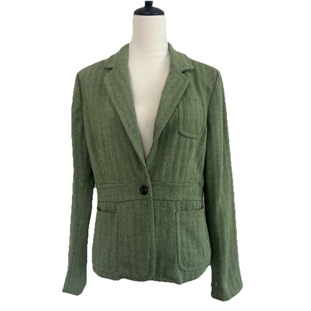 Bitten Sarah Jessica Parker Blazer Womens Lg Green Herringbone Wool Blend Career